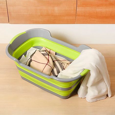 Cesto de ropa con asas 605812 plegable en silicona con tapa 27 litros  Color: Verde