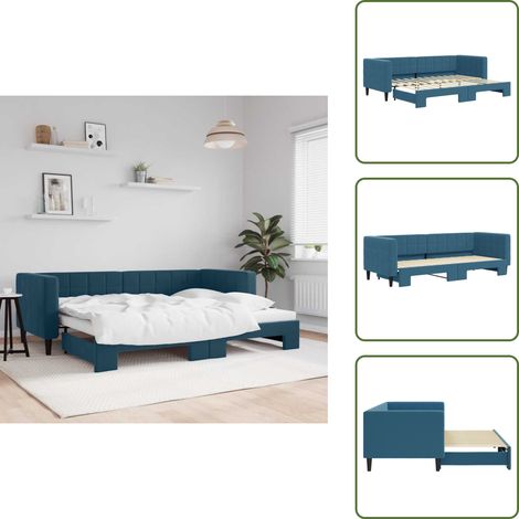 Tagesbett Ausziehbar Blau 80x200 cm Samt - Sofa Bett - Schlafcouch - Gästebett - Ausziehbarer Schlafsitz - Boxspringbett (1/5)