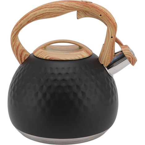 Stainless Steel Whistling Tea Kettle, Even Heat Distribution Stovetop for Gas Cooker, 3L Capacity for Home Kitchen (Black). (1/5)