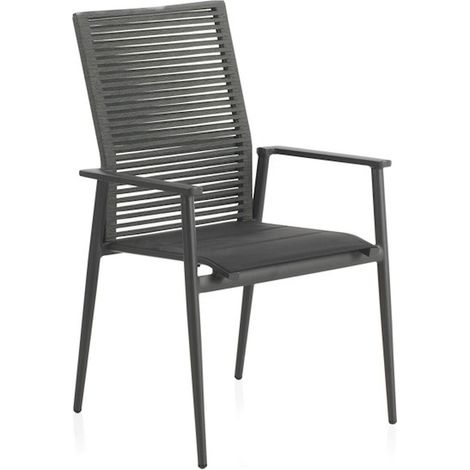 x4 chaises aluminium gris foncé dossier corde verte empilable - gris foncé et vert foncé (1/5)