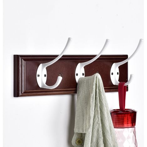 Porte-chapeaux mural robuste à 3 crochets, tringle à vêtements et porte-serviettes, organisateur pour entrée, style rétro. (1/5)