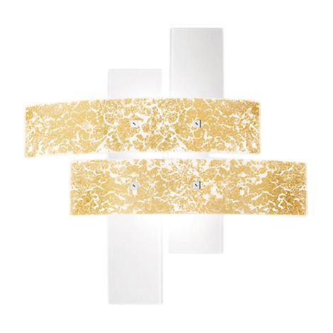 Petit plafonnier Lara verre blanc, détails or, 70x70cm, 2xE27 max 70W, style moderne, ampoules non incluses, IP20