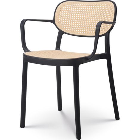 Sedia da pranzo nera in stile vintage con braccioli