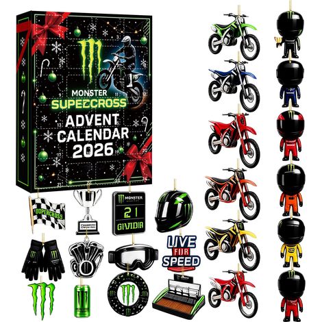 Calendrier de l’Avent de Noël moto cross, 24 pièces, noir vert rouge, décorations suspendues casque moto, décoration sapin de Noël, idéal pour fête de Noël et décoration intérieure