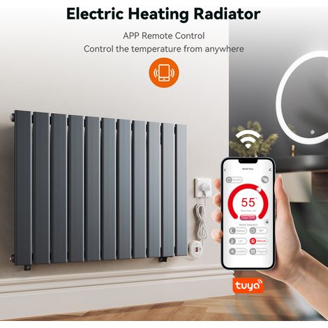 ELEGANT Smart WiFi Thermostatic Electric Radiator Flat Panel Anthracite Wall Mounted Heater No Plumbing 800W 630x832mm (1/5)