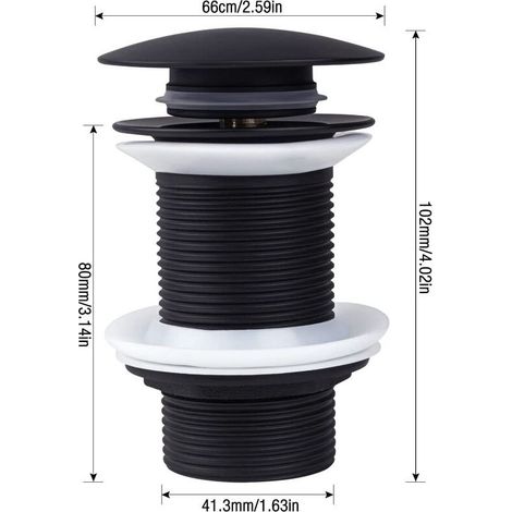 Bonde de Vidage Pop Up, Bonde Pop Up Sans Trop Plein, Universel Bonde de Lavabo Pop Up, Bonde Lavabo Clic Clac, Bonde de Vidange Lavabo, Bonde Découlement Noir pour Lavabo et Lavabo (1/4)