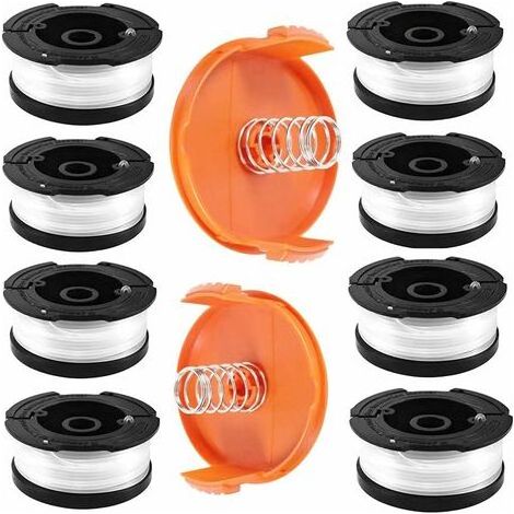 Bobine Fil Coupe Bordure pour Black et Decker Coupe-Bordures, 8 Bobine de Fil Debroussailleuse avec 2 Couvercle de Bobine et 2 Ressort, Bobines A6481 A6485 Compatible avec Black et Decker Af-100 -Autr (1/5)
