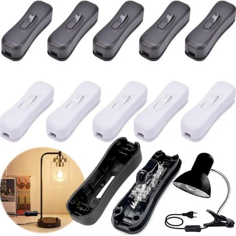 Lot de 10 interrupteurs intermédiaires en ligne pour lampe - Interrupteur intermédiaire - AC 250 V - Pour petits appareils ou lampes (blanc et noir)