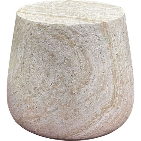 Table d'appoint ronde effet travertin 47,5cm – Fibre d'argile naturelle – Esthétique brute et minérale – Pour lampes et objets décoratifs –