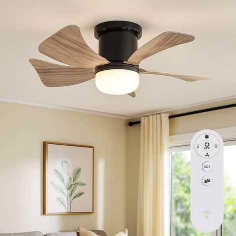 Ventilatore da soffitto a LED effetto legno telecomando lampada diurna ventilatore timer CCT, 10W 750lm bianco caldo-bianco freddo, D 40,6 cm