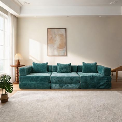Canapé modulable 3 places en chenille vert foncé 300 x 100 x 63 (1/5)
