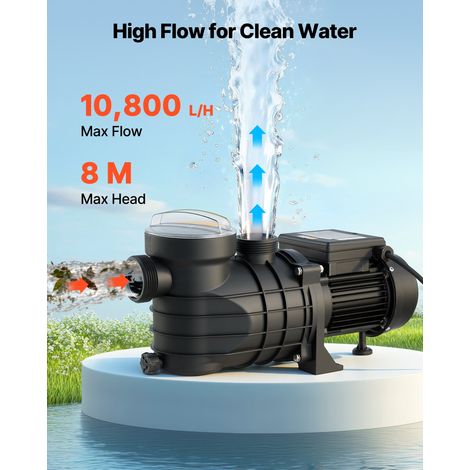 Pompe Piscine Hors Sol 180 W Pompe Filtration Piscine 10800 L/h pour Piscines Hors Sol, Spa, Vitesse Unique, avec Panier Filtre, Co… (1/5)