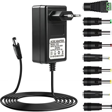 Trasformatore di alimentazione universale da CA a CC da 12 V 3 A con 9 connettori CC, alimentatore 100-240 V 50-60 Hz per router, strisce LED, fotocamera, tablet, scanner, TV box (1/5)