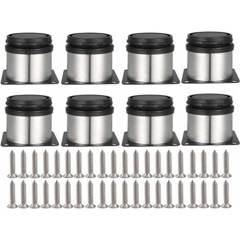 8 pièces Pieds de Meubles Réglables Vis Inclus Ronds Métal Acier Inoxydable Cabinet Jambe Table Pieds Pied d'armoire Hauteur ajustable Pour Canapé, Table, Armoires, éTagèRes 50 mm (1/5)