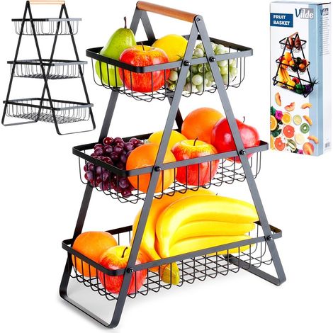 Cesta de fruta de metal negro de 3 niveles (1/5)