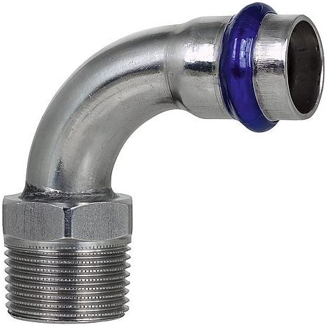 Raccord a sertir inox contour V, coude de transition 90° male 35 mm x DN32 (1 1/4") (1/3)
