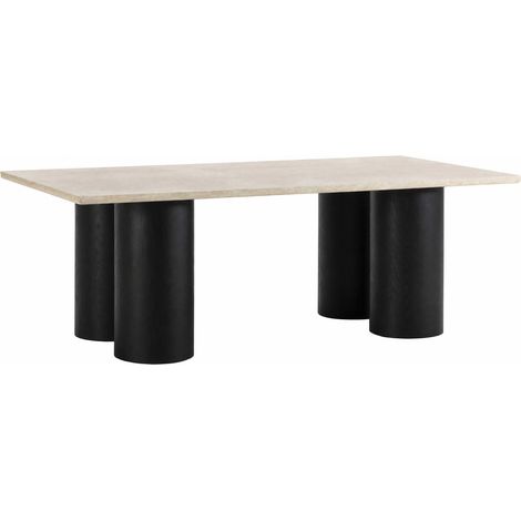 Table à manger en travertin et chêne noir - Noir et crème (1/5)