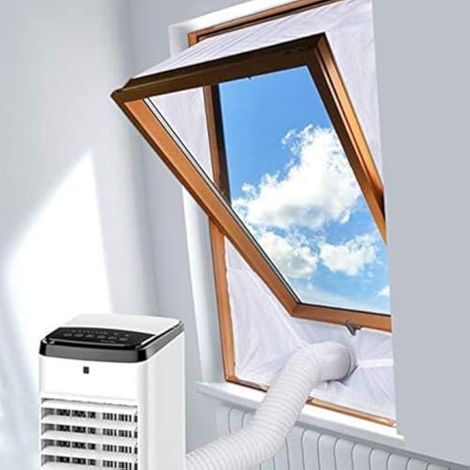 Tissu d'Étanchéité pour Climatiseur Portable, Tissu Isolant Ajustable pour Châssis Pivotant, Design à Double Fermeture Éclair pour Simple ou Double Tuyau, Blanc (230 38cm) - (1/5)