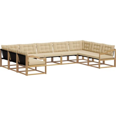 Outdoor Sofa Set 9 pcs White and Beige vidaXL (1/5)