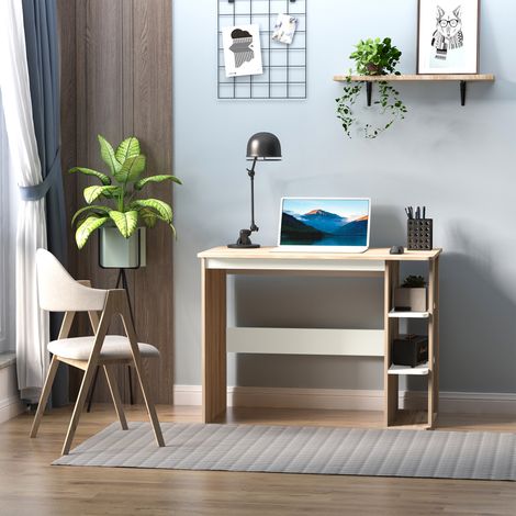 HOMCOM 2-in-1 Schreibtisch mit 3-stufigem Regal, großer Arbeitsfläche und viel Stauraum, ideal für Schlafzimmer oder Arbeitszimmer, 100 x 55 x 74 cm, Holz