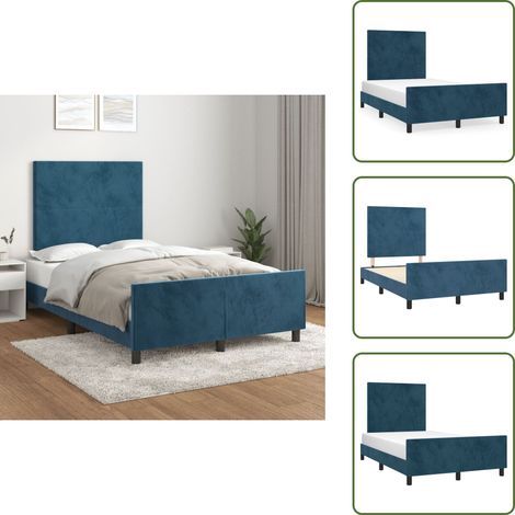 The Living Store Cadre de lit sans matelas bleu foncé 120x190 cm velours - Cadre De Lit - Lit Double - Lit Avec Têted'appui - Tête De Lit - Velours