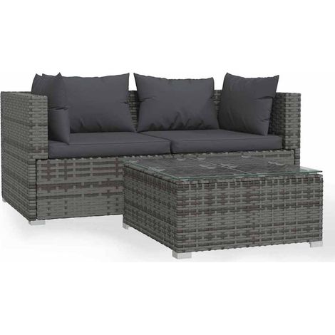 Maison Exclusive - Set Divani da Giardino 3 pz con Cuscini in Polyrattan Grigio (1/5)
