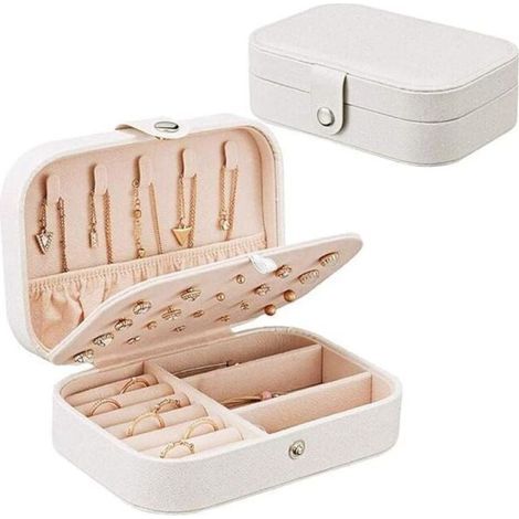 Boîte à bijoux double couche pour femme, petite boîte à bijoux, boîte de rangement pour bagues, boucles d'oreilles, cadeau（Rose） (1/4)