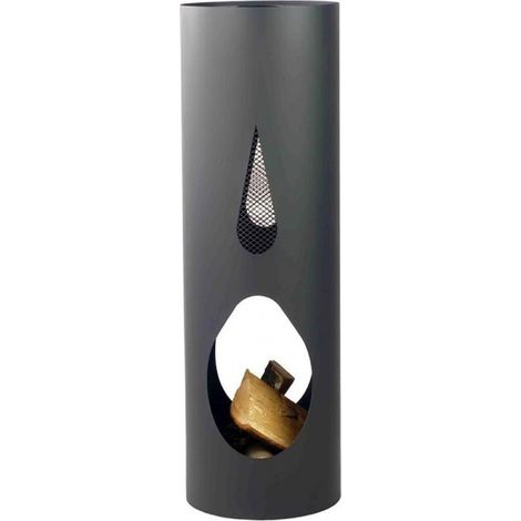Cheminée d'extérieur cylindrique en acier noir BALI 100x40 cm