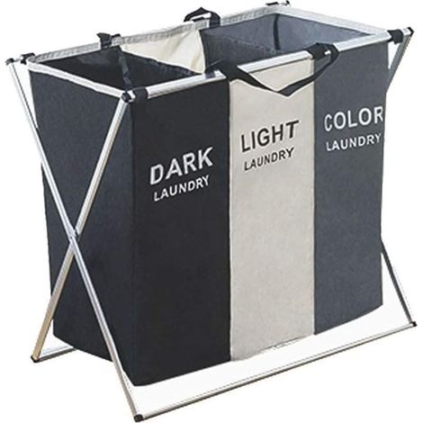 Panier à linge pliable 3 compartiments - Aluminium - Tri vêtements - Salle de bain (1/5)