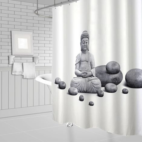 Rideau de douche à motif pierre, rideau en tissu lavable avec crochets, rideau de salle de bain décoratif, pierres, rideaux de douche 3D L240 x H180 cm