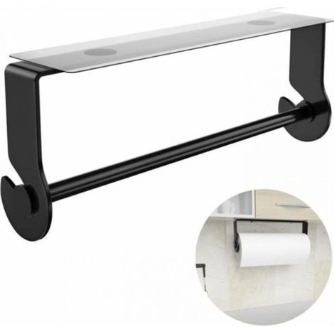 Adhesive Paper Towel Holder Under Cabinet, Black Paper Towel Holder for Kitchen, Bathroom, No Drilling, Stainless Steel, Rustproof, Black