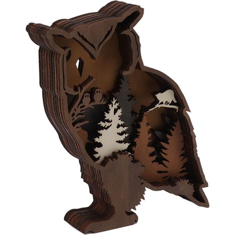 Lampe en bois sculpté 3D, décoration d'intérieur, ornement animal sculpté en bois 3D avec LED, hibou (1/5)
