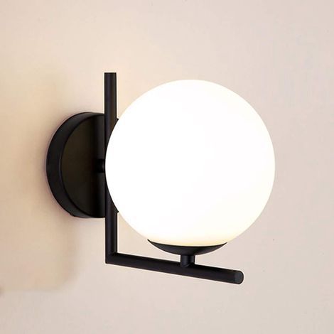 LED Applique Murale, moderne Applique Boule Murale Verre Abat-jour Boule Blanche Lampe de Mur Metal Spots Muraux Intérieur pour Chambre Couloir Cuisine Escalier. (1/5)
