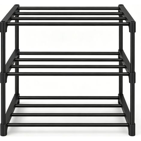 Offenes Schuhregal aus schwarzem Metall, 3 Ebenen, 42 x 30 x 37 cm (1/5)