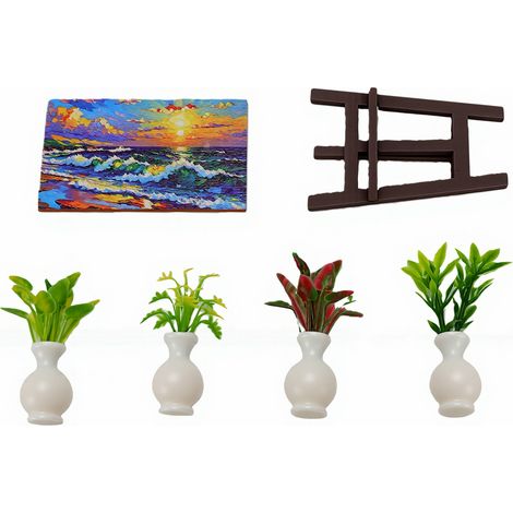 Chevalet de peinture miniature pour maison de poupée, plantes en pot, petite verdure artificielle, décoration (1 ensemble) (1/5)