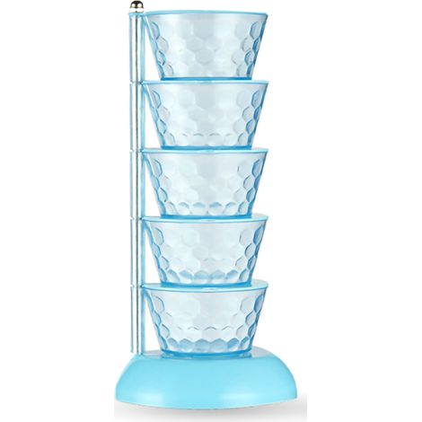 Boîte de rangement à épices en plastique multicouche avec rotation à 360°, pots à épices de cuisine avec couvercle pour sel, sucre et poivre (5 unités, bleu)