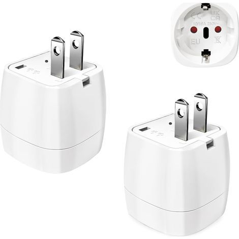 Set mit 2 US-Standardsteckeradaptern, Reiseadapter, japanischer/europäischer Stecker auf US-Stecker (1/5)