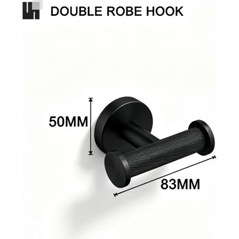 (Double crochet pour peignoir) Ensemble de salle de bain mural élégant noir mat comprenant : porte-essuie-tout, crochet pour peignoir, double porte-gobelet et double distributeur de savon. (1/5)