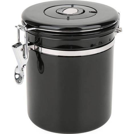 Boîte de conservation hermétique en acier inoxydable de 1,5 L pour thé et café en grains, avec valve de décompression, noire (1/5)