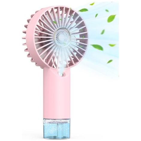Mini ventilateur portable à brumisateur pour étudiants, idéal pour l'hydratation sur table, avec chargement USB et ventilation puissante. Couleur : rose. (1/5)