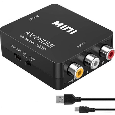 Convertisseur RCA vers HDMI FAERSI 1080P Mini RCA Composite CVBS AV vers HDMI Vidéo Audio Convertisseur pour Prise en charge PAL/NTSC avec câble USB pour PC PC Portable Xbox PS4 TV VHS VCR DVD Camera (1/5)