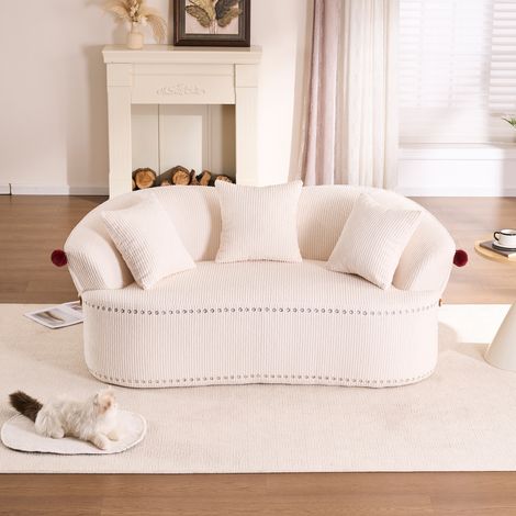 Sofá de 2 plazas 163x93x68 cm en pana blanca con 3 cojines – MEUBLIV (1/5)