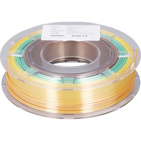 Filament PLA pour imprimante 3D, bobine de 1,75 mm, lot de 200 g. Aspect soyeux et brillant, dégradé de couleurs rapide et multicolore. (1/5)
