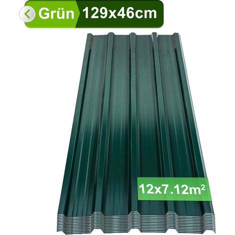 Jiubiaz 12er Trapezblech Dachplatten 0,25 mm, 129 x 46 cm, Grün, verzinkter Stahl, ca. 7 m² (1/5)