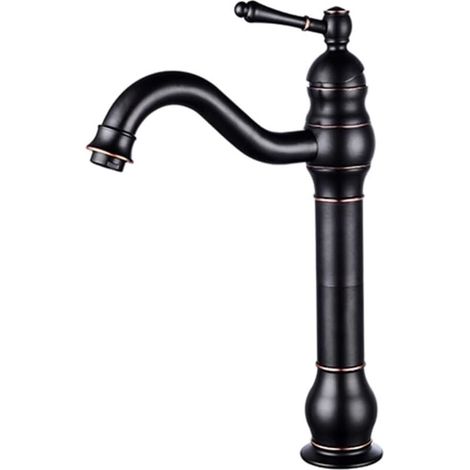 Robinet de lavabo de salle de bain, robinet de salle de bain, robinet de lavabo en finition bronze, robinet d'eau à poignée unique en laiton, robinet mélangeur monté sur le pont pour lavabo suspendu (1/4)