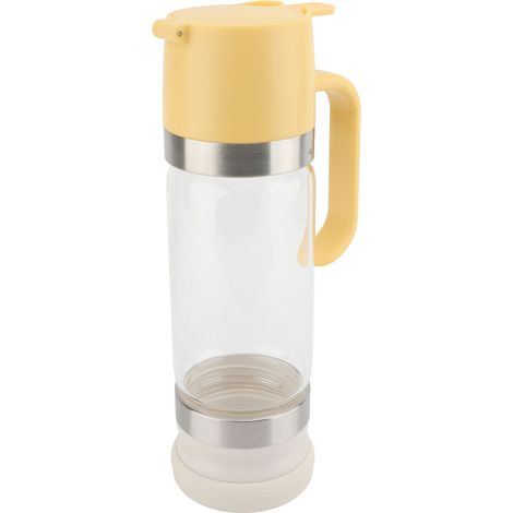 Distributeur de miel 350ml, sirop en verre transparent avec poignée, récipient anti-goutte pour cafés, restaurants, maison jaune. (1/5)