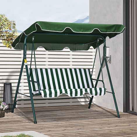 3-Sitzer-Gartenschaukel aus Stahl und Teslin mit Sonnenschutz, 172 x 110 x 153 cm, Weiß und Grün