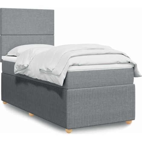 Boxspringbett mit Matratze Hellgrau 100x200 cm Stoff