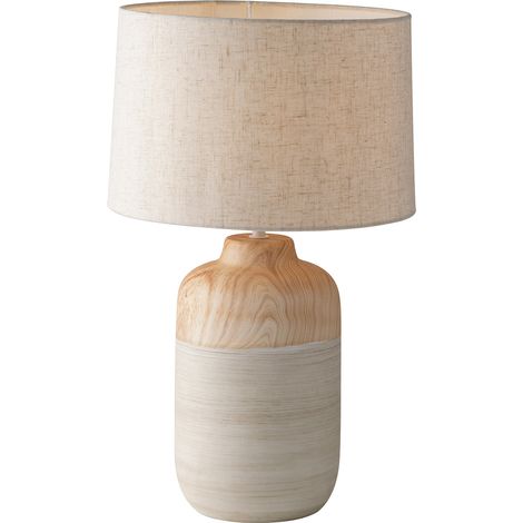 "Lampada da tavolo WOODY in ceramica con paralume in tessuto avorio 49 cm." (1/3)