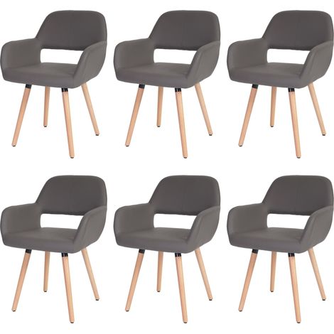 [NON UTILIZZATO] Set 6x sedie sala da pranzo soggiorno cucina HHG-429 II design retro legno ecopelle grigio (1/5)
